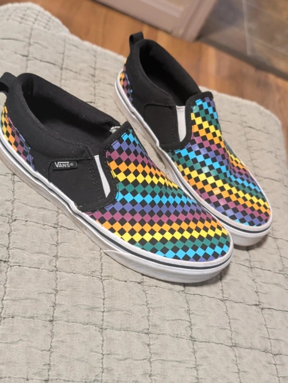 Girls Size 4 Rainbow Checker Board Vans